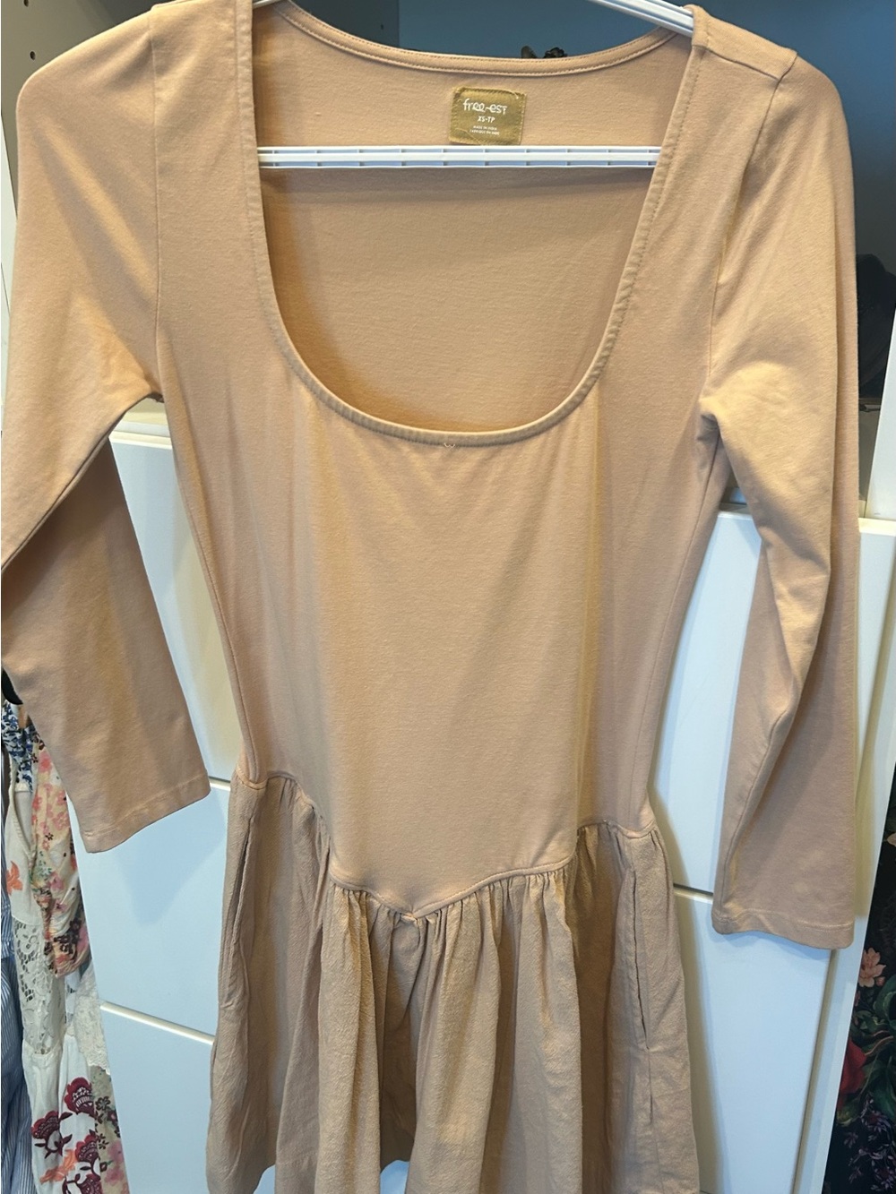 Free People Free-Est Tan Scoop Neck Long Sleeve Dress